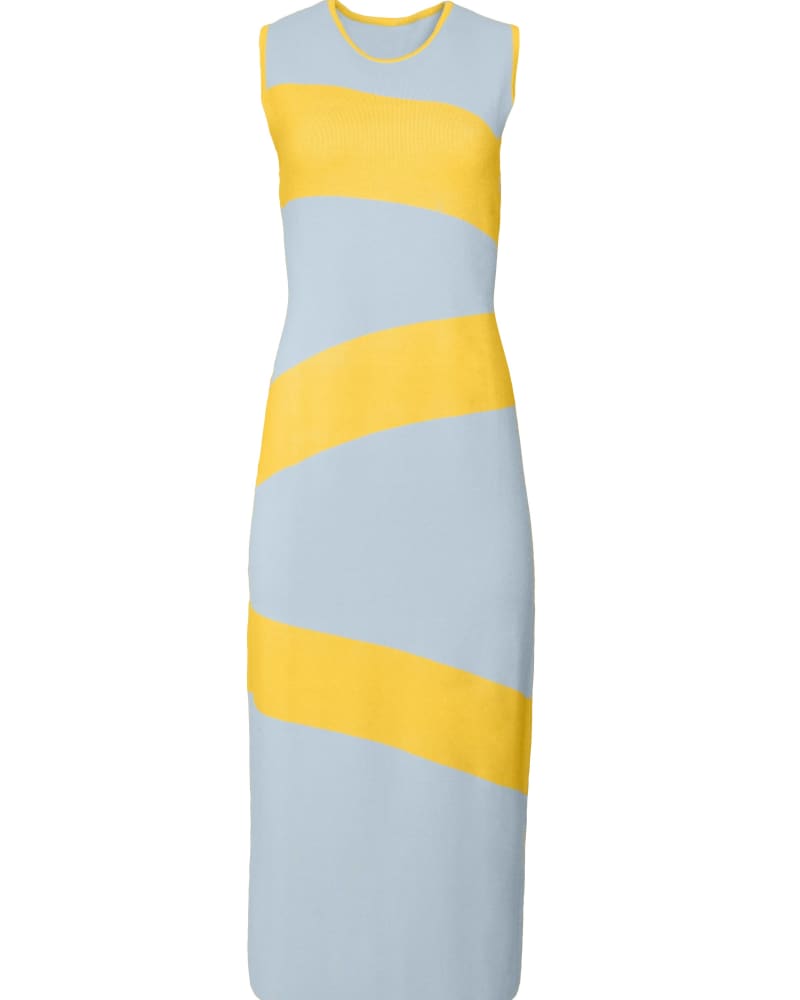 Front of a size 3X Swirl Knit Midi Dress in Light Blue by Hilary MacMillan. | dia_product_style_image_id:283408